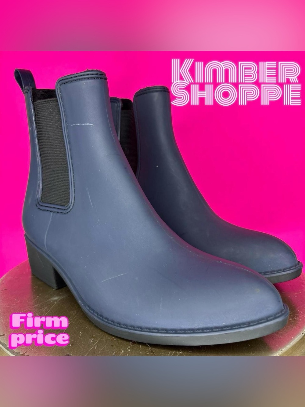 Jeffrey Campbell Stormy Matte Blue Rubber Chelsea Rain Boot US 9 UK 6.5 EU 39.5